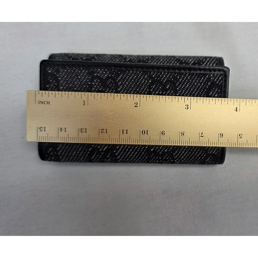 Gucci GG Monogram Denim 6 Hook Key Case Black Leather Trim Made in Italy